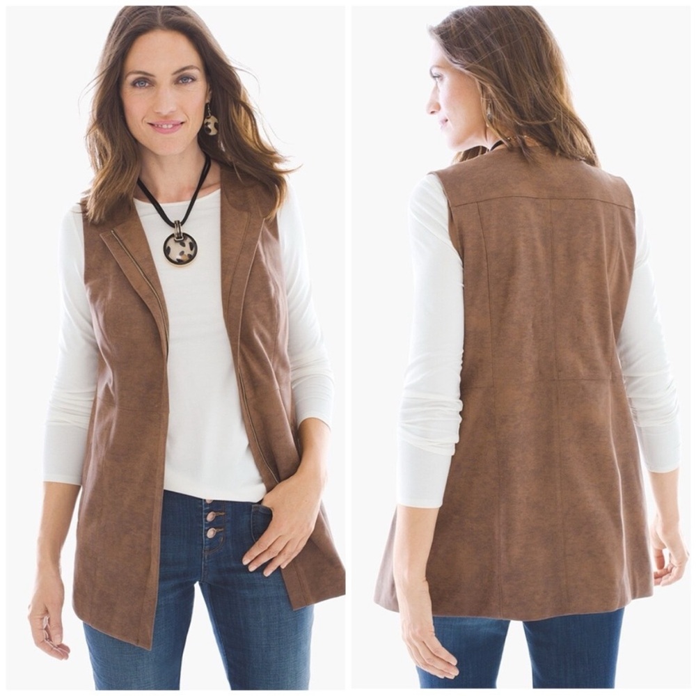 Chico’s Edgy Faux Leather Brown Vest Sz M